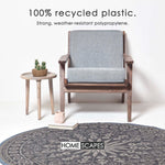 Luxury Outdoor Rug Waterproof Reversible Round For Garden Patio, Black Mandala