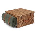 Deluxe Green Tweed Fitted Picnic Wicker Basket | 2-Person | Green