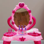 Kids Dressing Table W/ Mirror Stool, Light, 15 Accessories