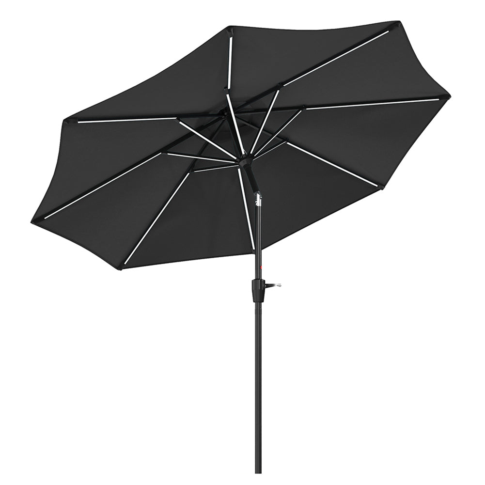 3m Solar Led Patio Umbrella, Outdoor Parasol With 16 Led Tubes, Crank Lift & Push Button Tilt Without Base | One Size | Dark Grey