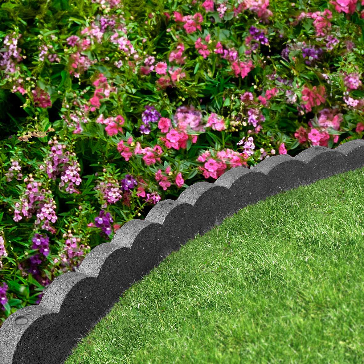 Recycled Rubber Scallop Garden Edging Border 1.2m | Set of 24 | Gray
