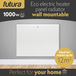 Electric Radiator Panel Heater Wall Mounted Or Floor Standing Bathroom Safe Timer And Thermostat Control | 1000w | White