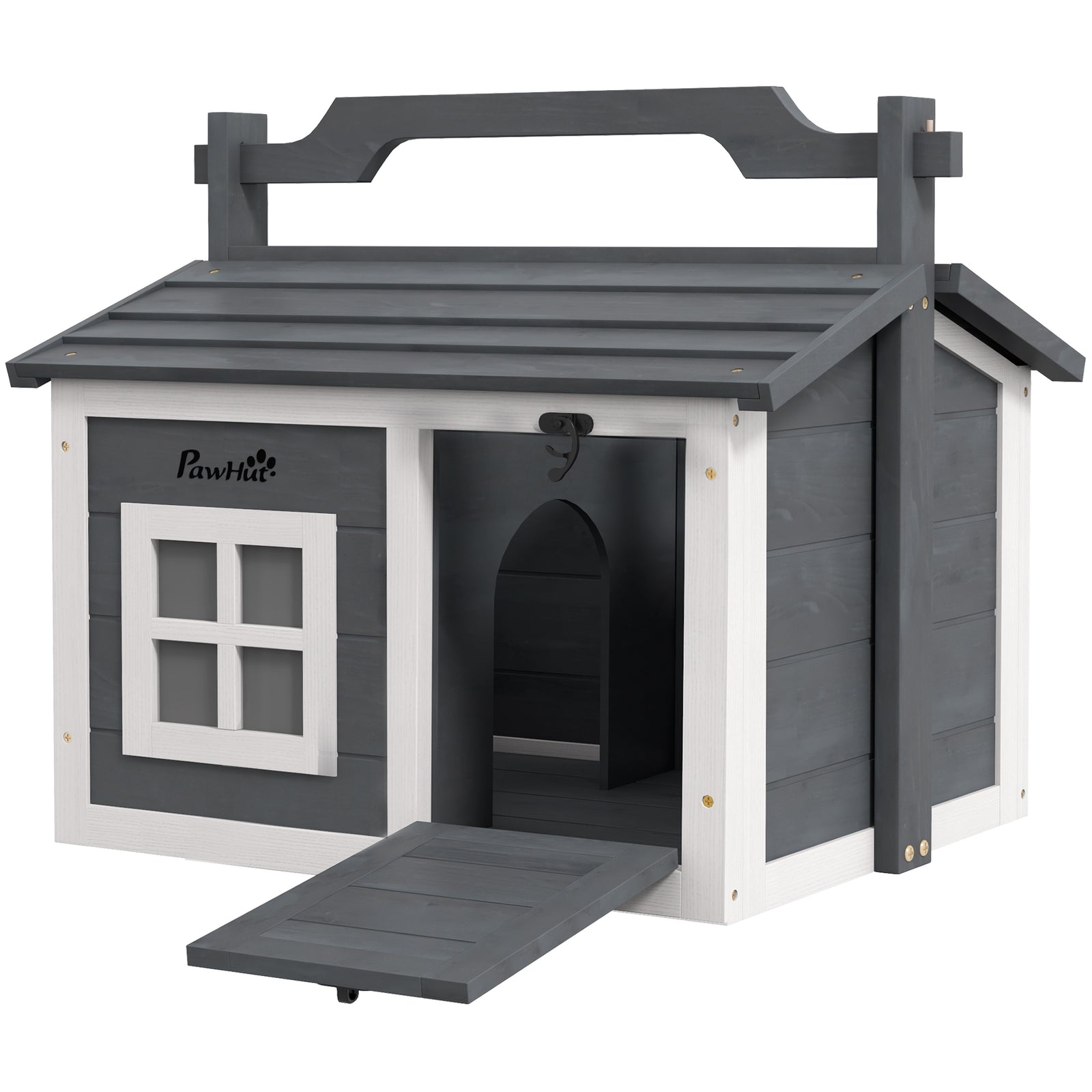 Rabbit Hutch Indoor Outdoor W/ Top Handle, Openable Roof 
Grey