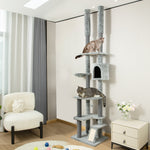 225-255cmh Floor-to-ceiling Cat Tree For Indoor Cats W/ Condo Ramp