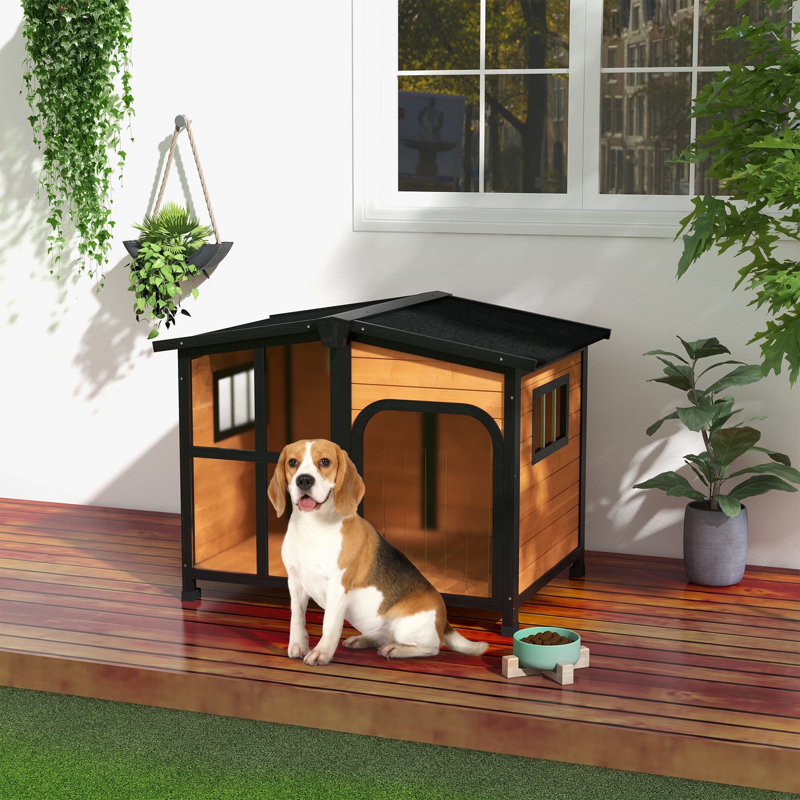 Wooden Dog Kennel, Dog House With Removable Floor, Asphalt And Openable Roof | Yellow