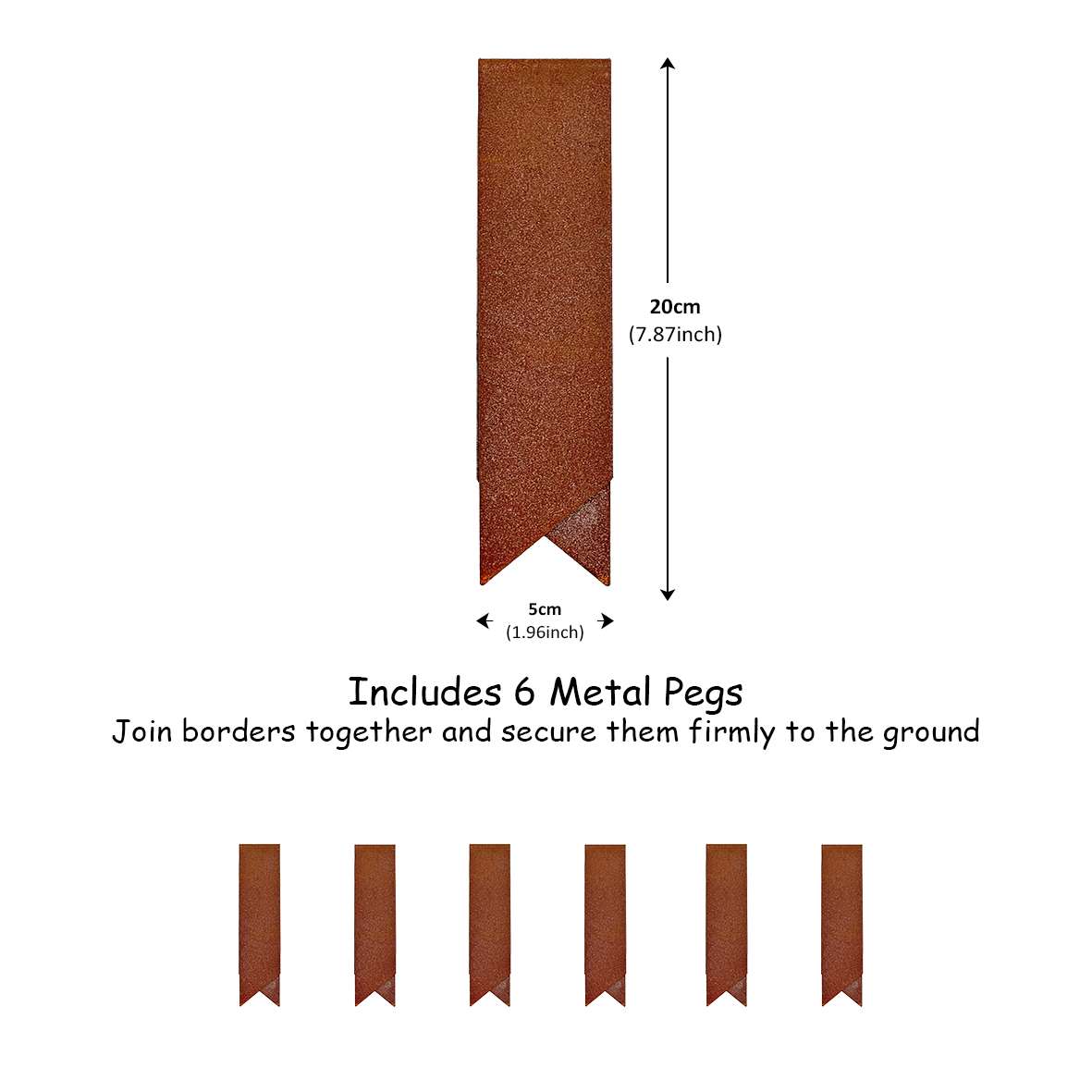 1m Heavy Duty Metal Garden Borders With Pega - Set Of 5 | Rust