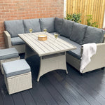 Stylish York 8-seater Grey Rattan Corner Sofa Dining Set For Outdoor Entertaining | Grey