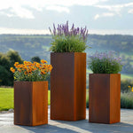 Corten Steel Tall Square Planter - Pre-rusted | 25cm x 25cm x 50cm | Brown