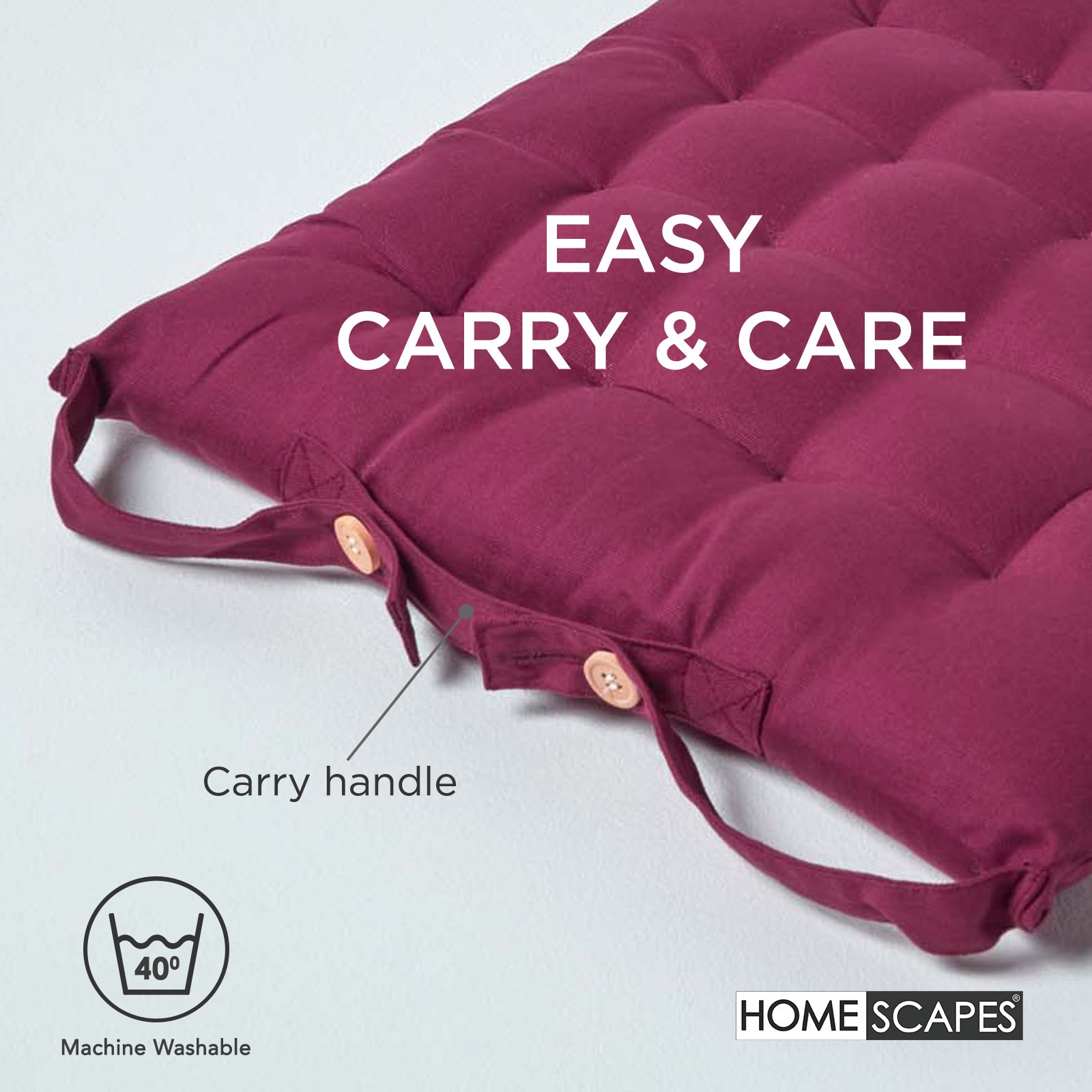 100% Cotton Seat Pads Plain Chair Cushions For Dining Room, Kitchen, Or Outdoor Garden Use | Set-of-6 | Plum