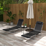 Set Of 2 Outdoor Foldable Loungers W/ Adjustable Back | Black