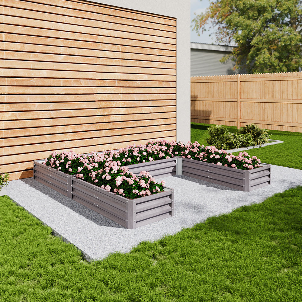 U-shaped Raised Garden Bed Metal Planter Box With 5 Compartments | Grey
