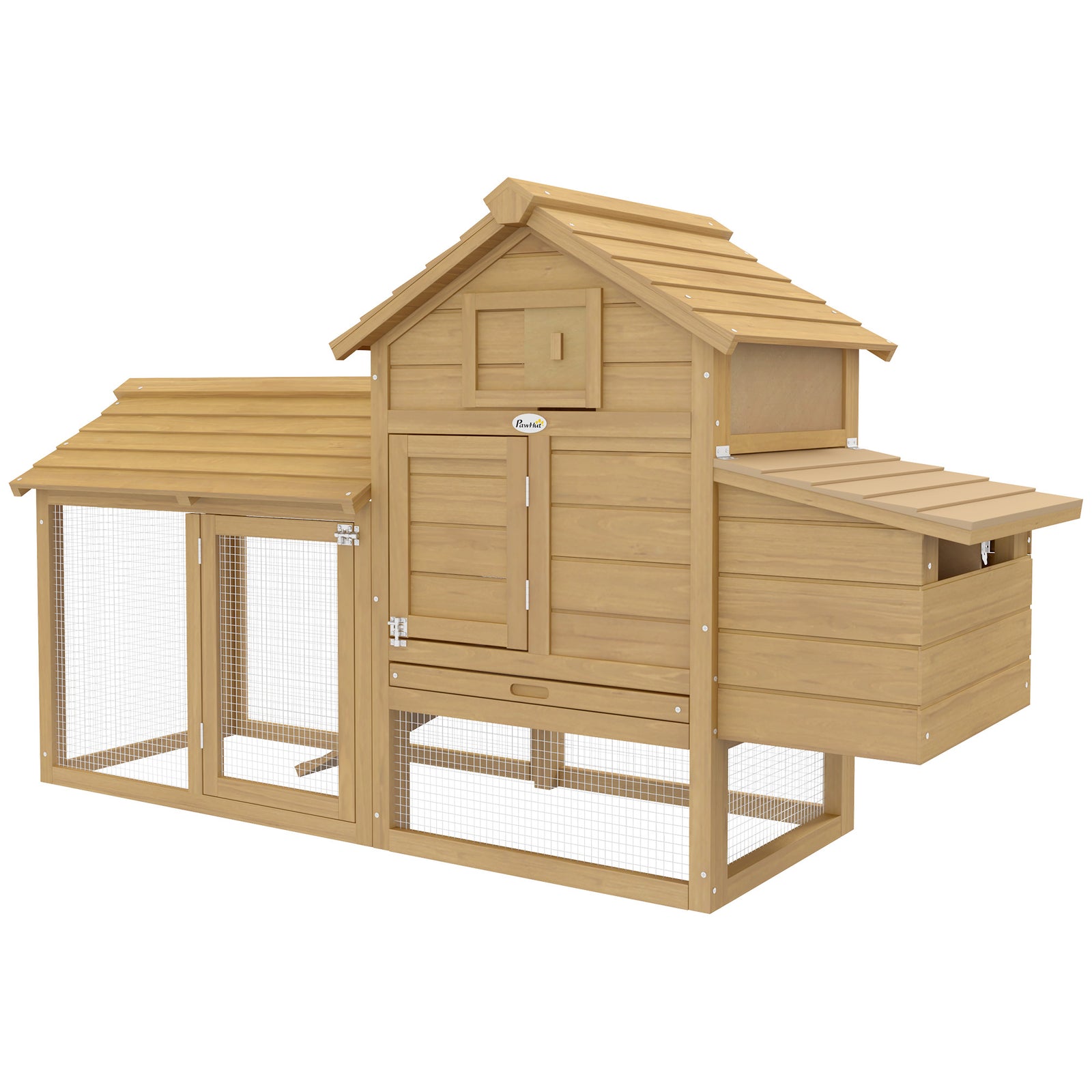 Pawhut Chicken Coop Hen Cage Small Animal Hutch Nesting Box Outdoor Run | Brown