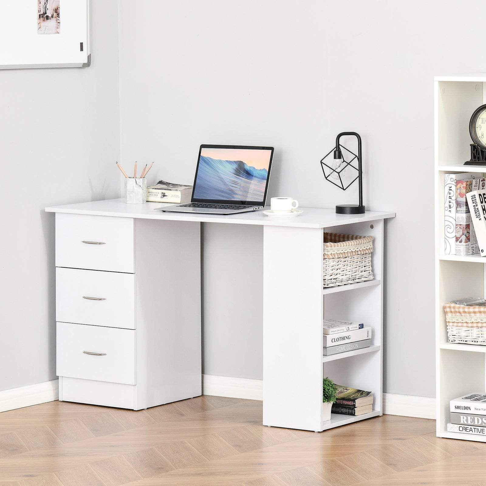 120cm Computer Desk Pc Table Workstation W/ 3 Shelf & Drawer | White