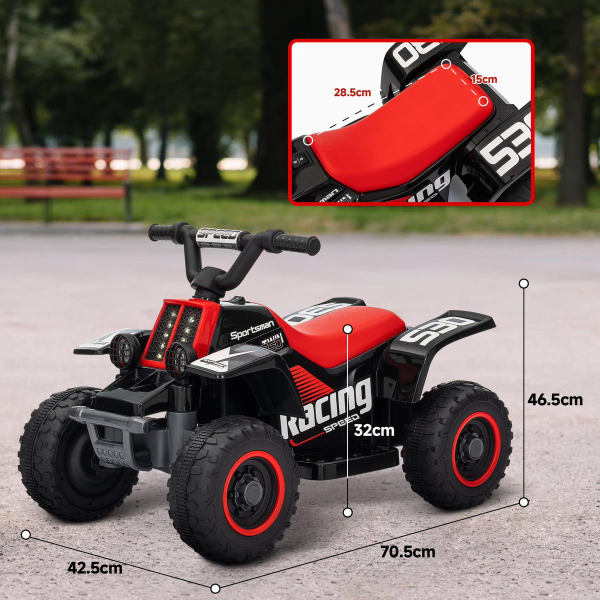 6v Electric Quad Bike, Kids Ride On Atv W/ Forward Backward, Headlights | Black