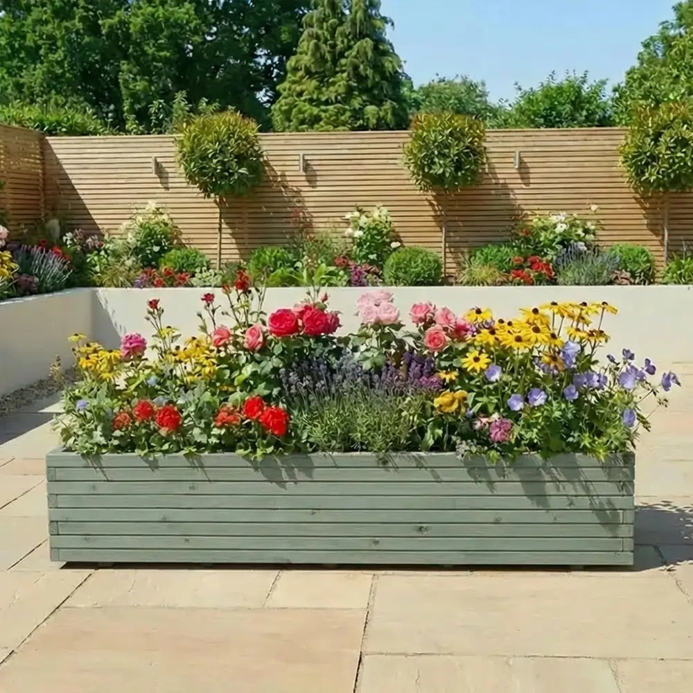 Pine Wooden Trough Planter With Feet | 200cm x 42cm x 38cm | Green