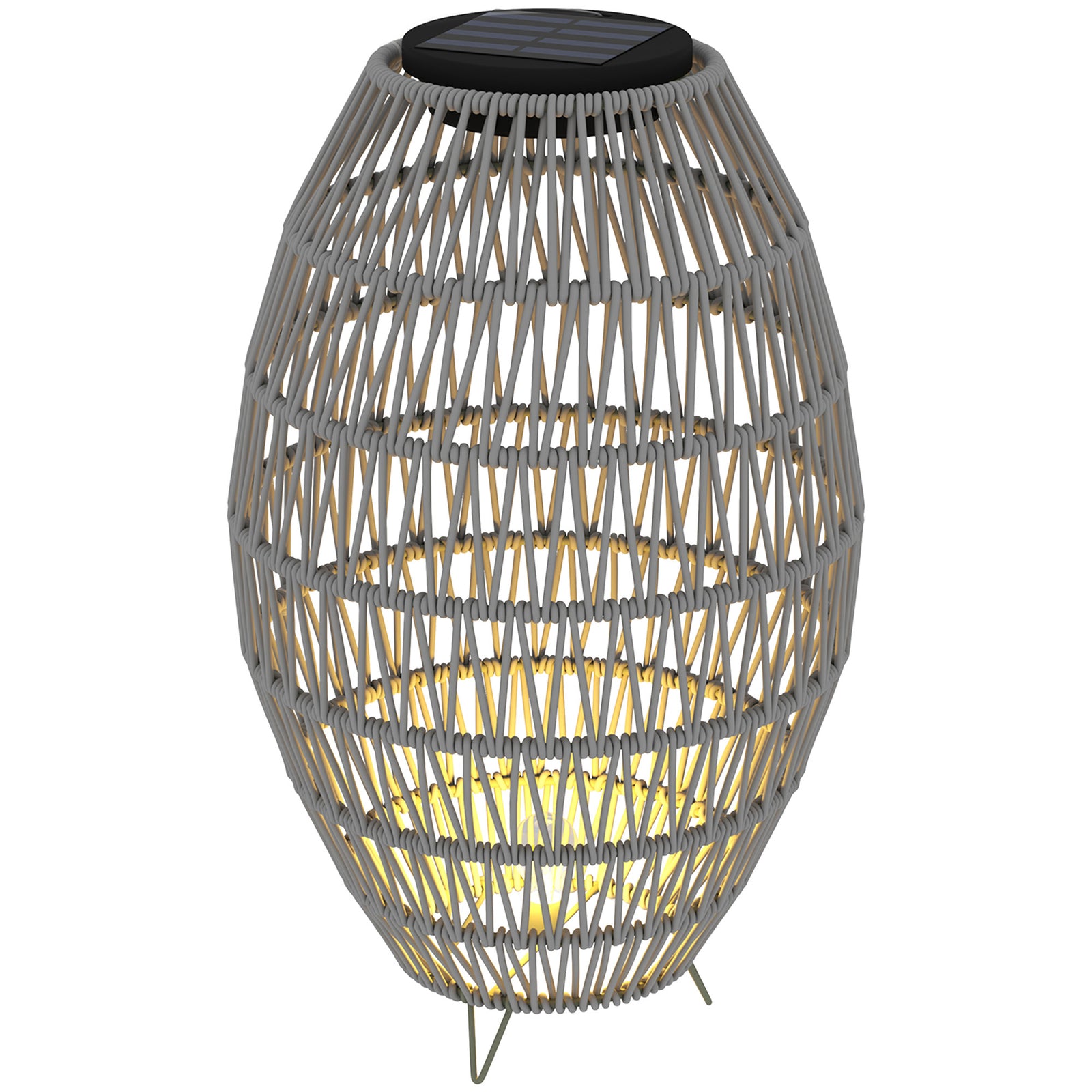Rattan Solar Lamp, Auto On/off Garden Lantern | Gray