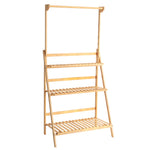 3-tier Foldable Wooden Ladder Shelf With Hanging Rod | Natural