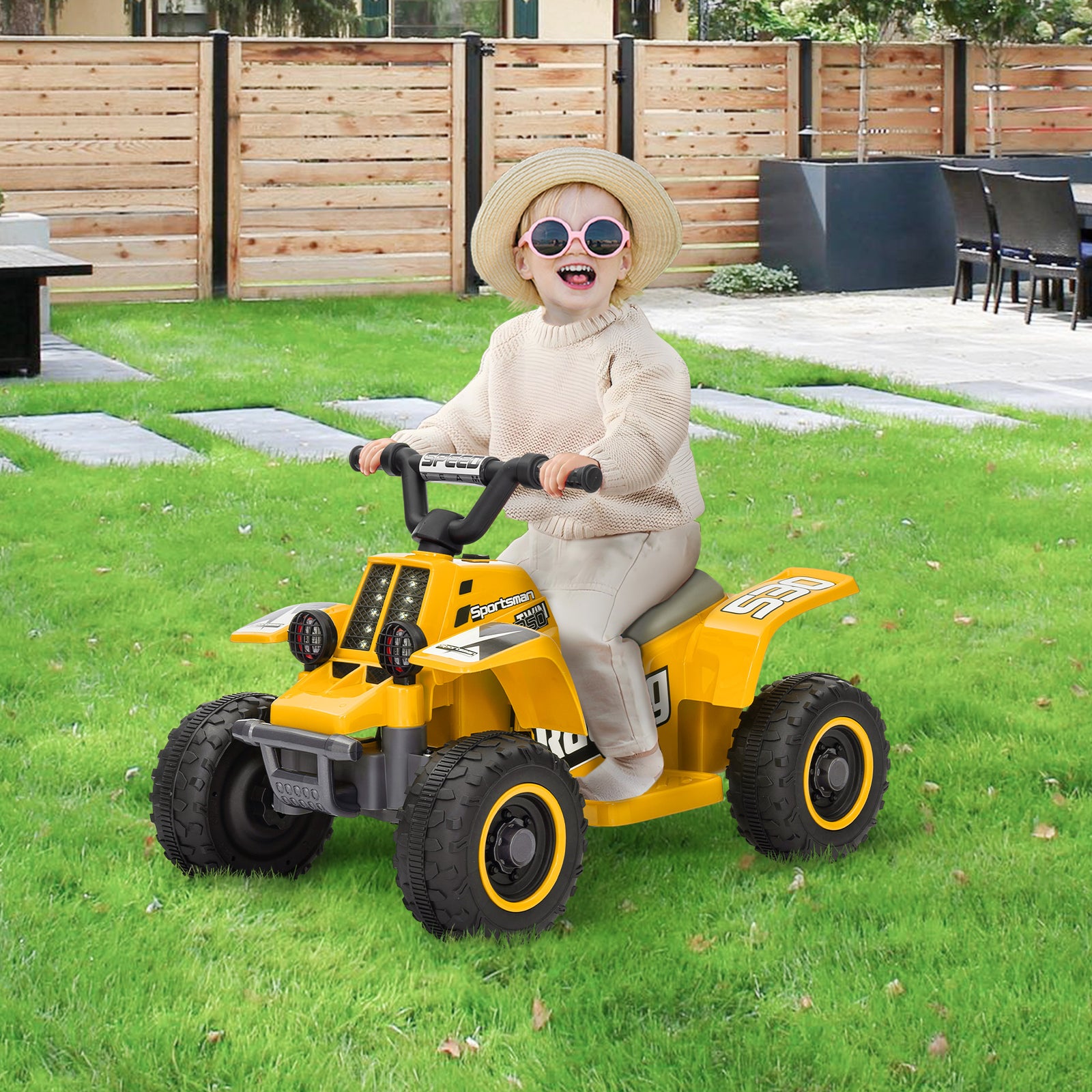 6v Electric Quad Bike, Kids Ride On Atv W/ Forward Backward, Headlights | Yellow