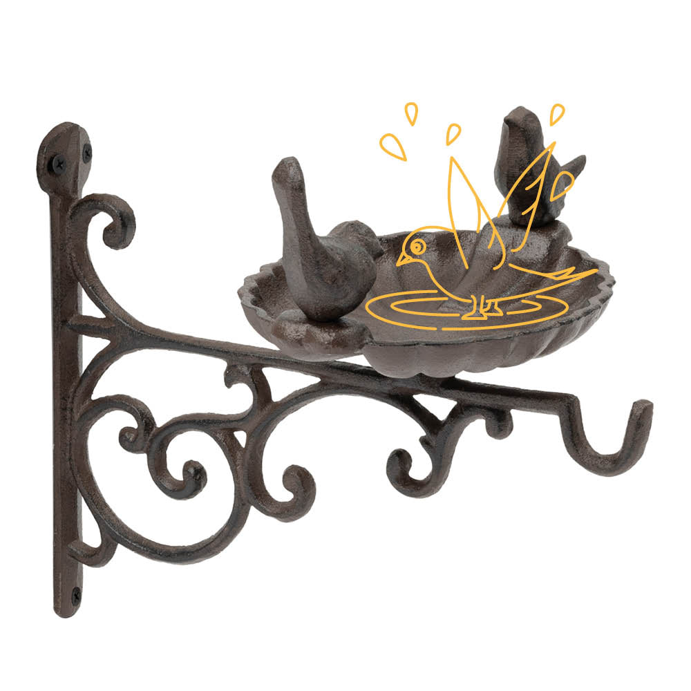 Petlicity Wall Mounted Cast Iron Bird Bath And Feeder Garden Bird Bath Basin With Bracket Rustic Outdoor Decor