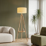 HOMCOM Bedside Light With Storage Shelf And Linen Shade, Natural