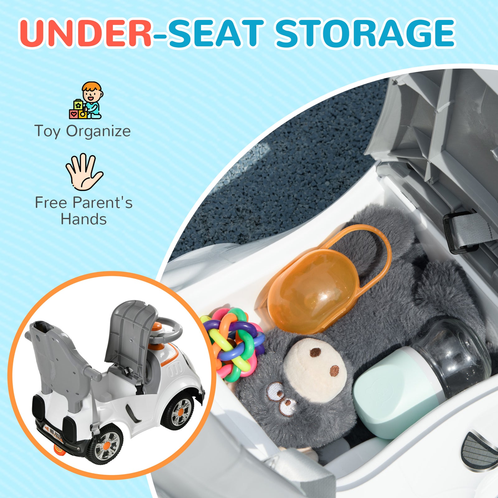 3 In 1 Ride On Push Car, Cartoon Robot Foot To Floor Slider | White