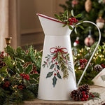 White Christmas Holly & Mistletoe Decorative Vase