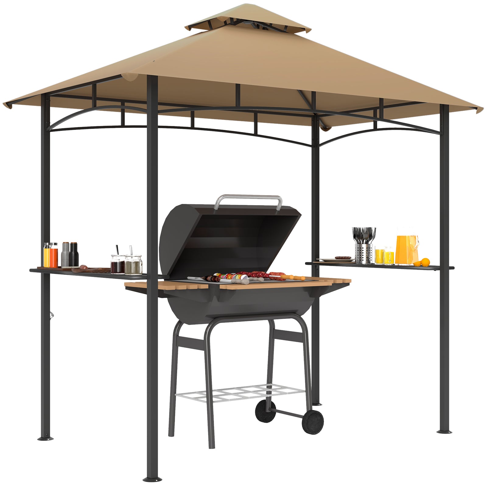 Outdoor Double-tier Bbq Gazebo Shelter Grill Canopy Barbecue