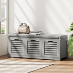 3-door Shoe Storage Bench Cushion Seat Slatted Doors | Grey