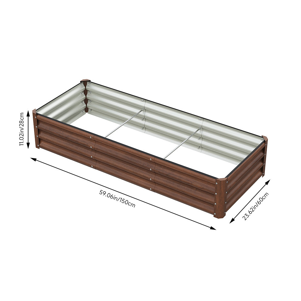 Brown Wood Grain Rectangular Galvanized Steel Raised Garden Bed | Medium