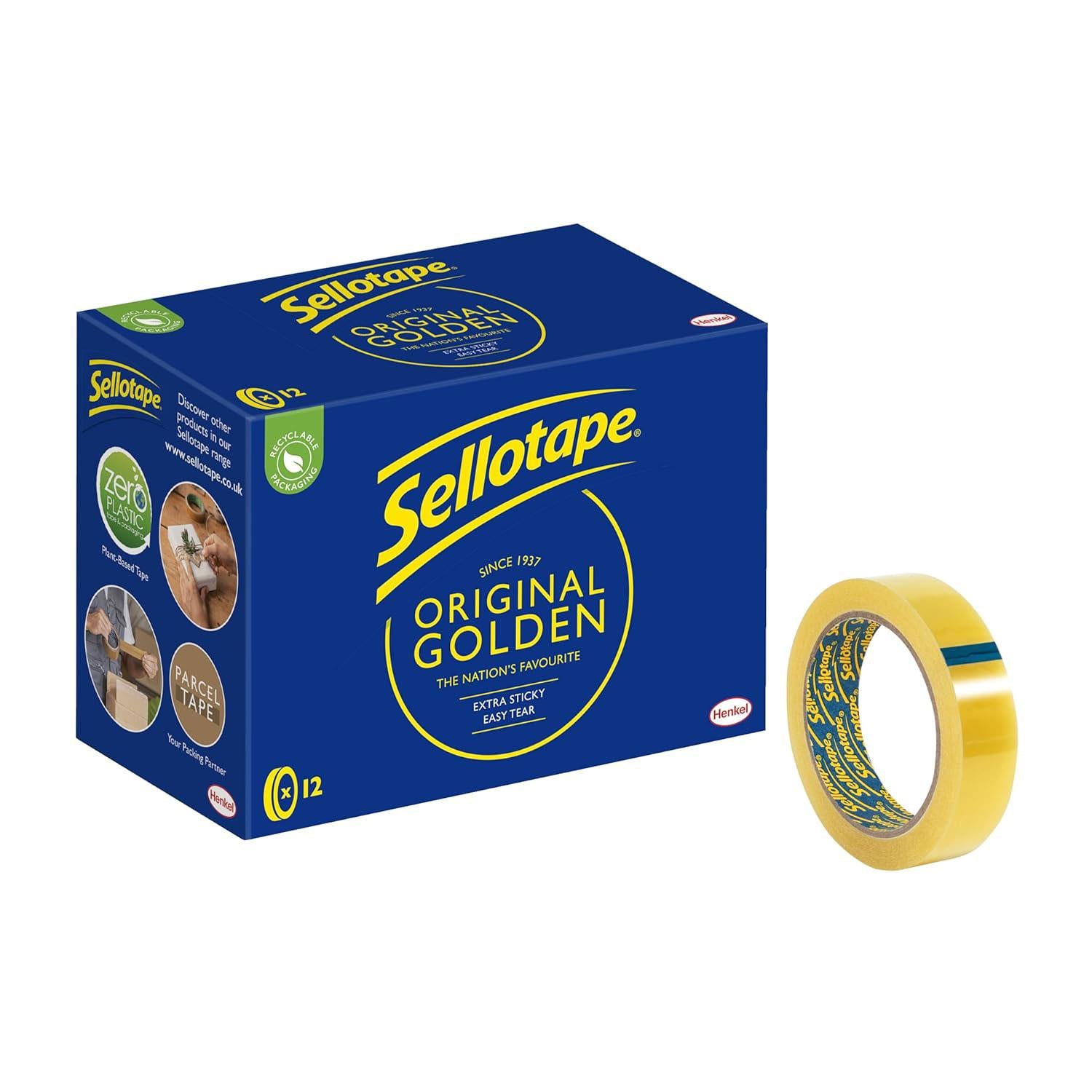 12x Sellotape Original Golden Multi-purpose Easy-to-use Clear Tape, 24mmx66m