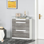 Shoe Cabinet W/ 3 Drawers, High Gloss Front Panels Glass Top | One Size | Gray