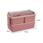 Dual-layer Plastic Bento Lunch Box With Cutlery | Pink