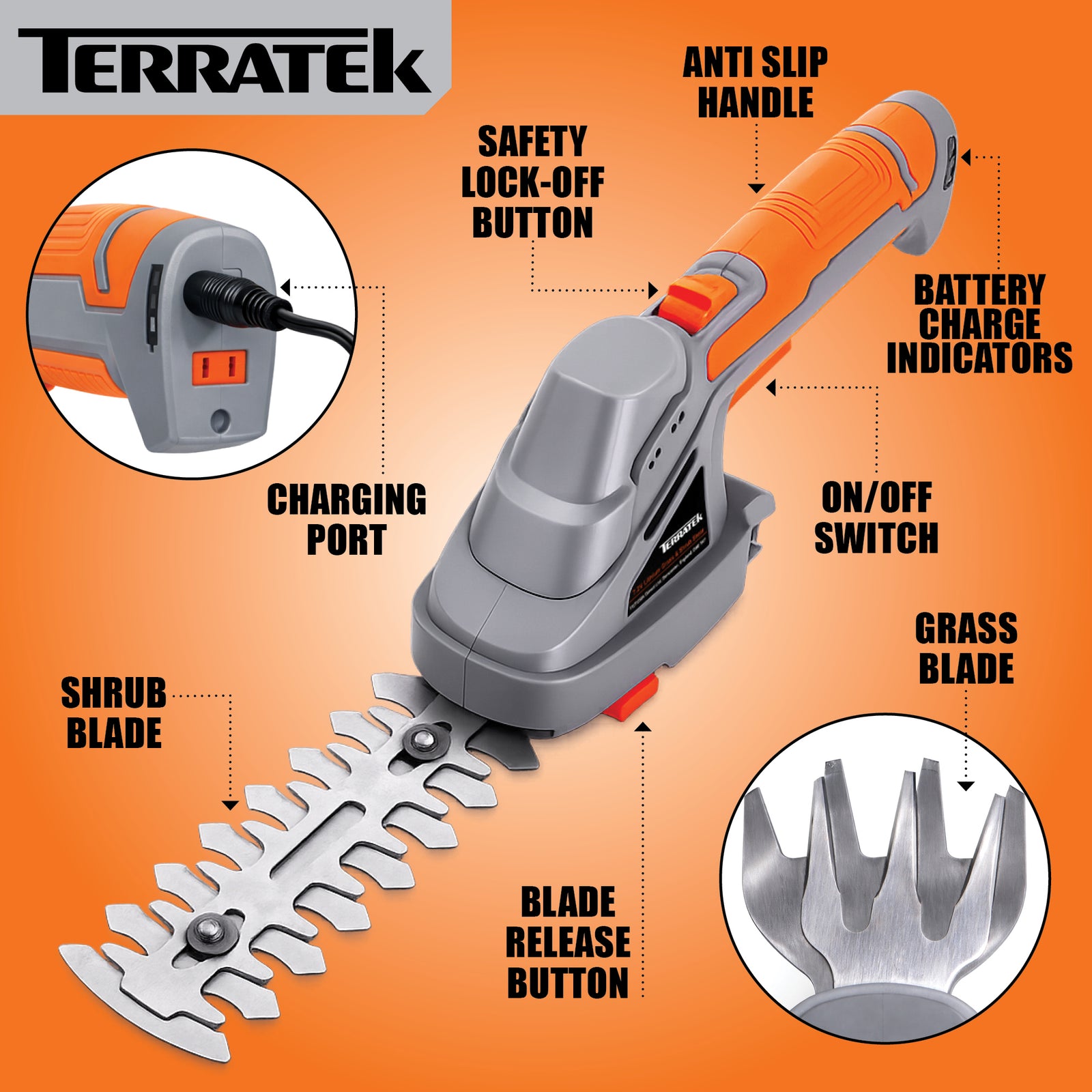 Hand Held Cordless Hedge Trimmer 2 In 1 Topiary Shears Li Ion Battery 7.2v