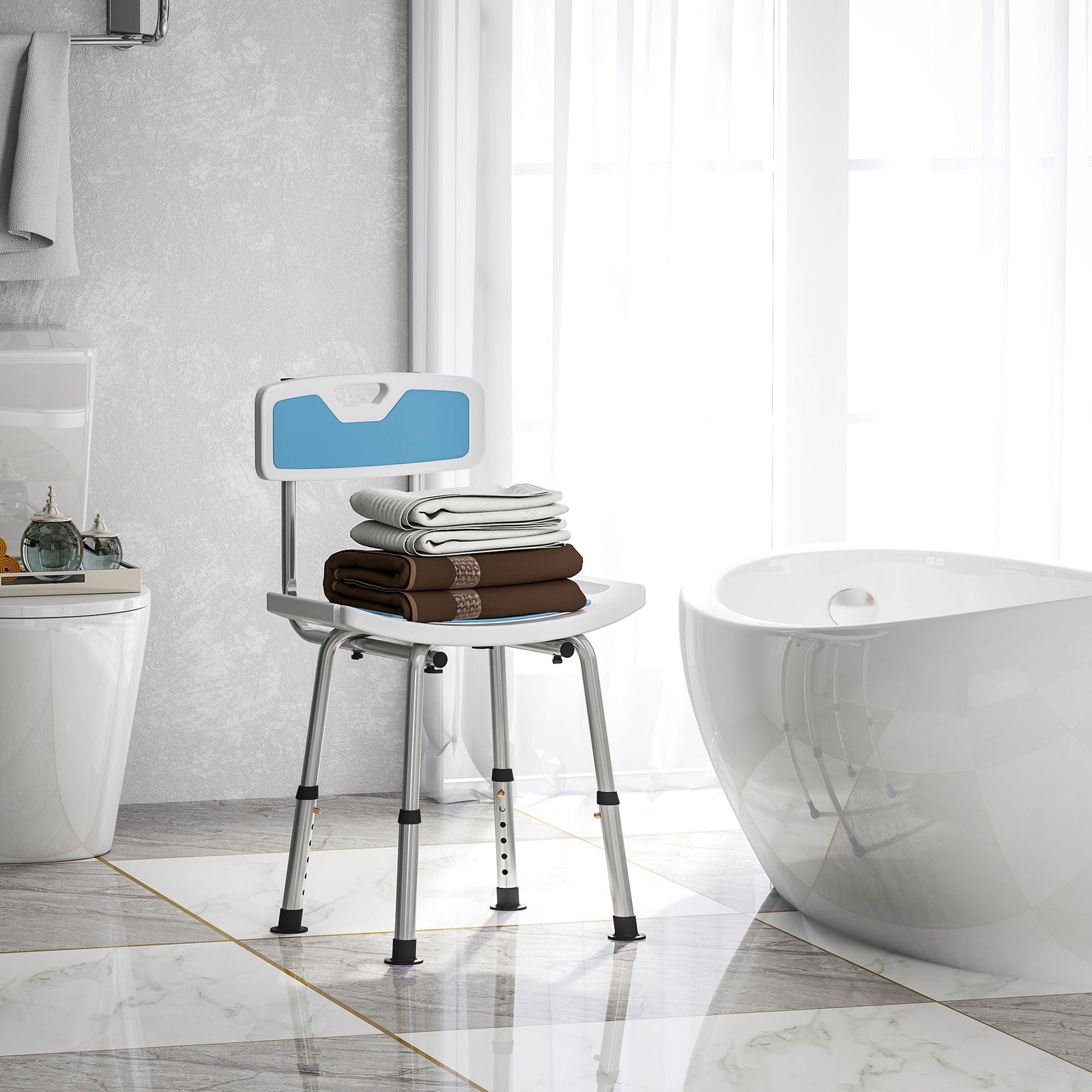 Shower Stool For Elderly Disabled Adjustable Shower Stool | One Size | Light Blue