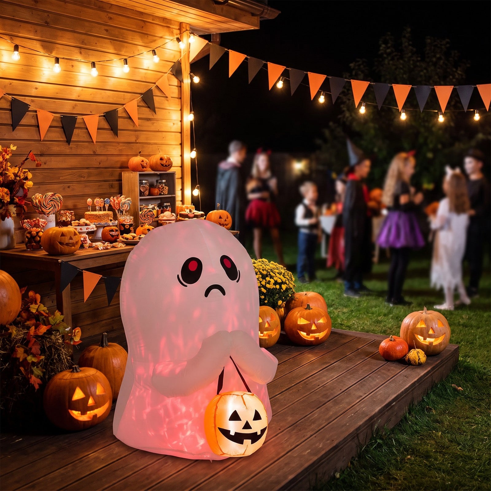 Breeins 3 Ft Halloween Inflatable Ghost Holding Pumpkin Bucket With Led Lights