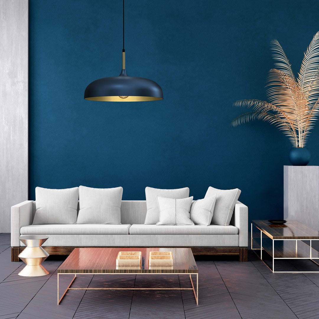 Lincoln 45cm Pendant Lamp Stylish Hand Made Scandi Style Lamp With A Golden Finish To The Shade Interior 1xe27 | 45cm | Navy Blue