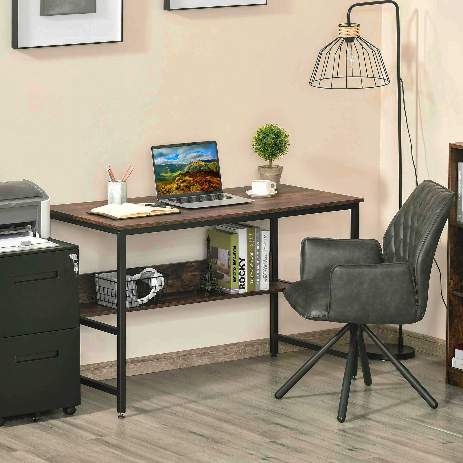 Two-tier Writing Desk Metal Frame Smooth Shelves W/ Shelf | Multi Colour