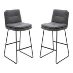 Set Of 2 Pu Leather Bar Stools – Modern Counter Chairs With Double-layer Cushion & Black Metal Legs | Grey