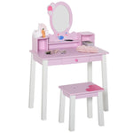 Kids Wooden Dressing Table With Stool Mirror Table And Desk Set Toys Pink