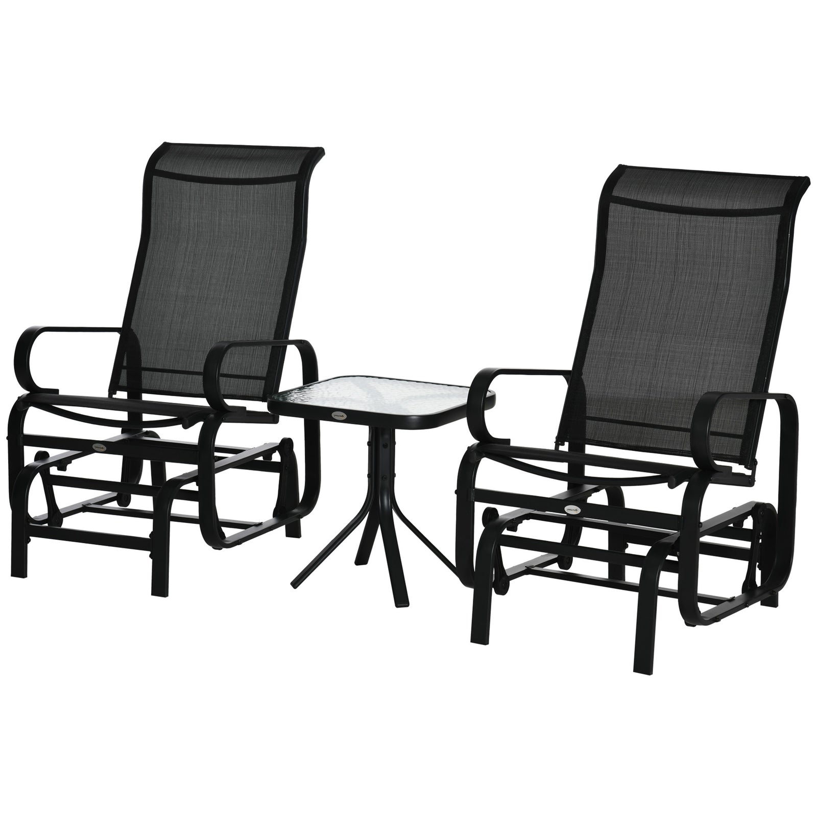 3 Pcs Rocking Chair Gliding Chair Set W/ Table For Patio | Black