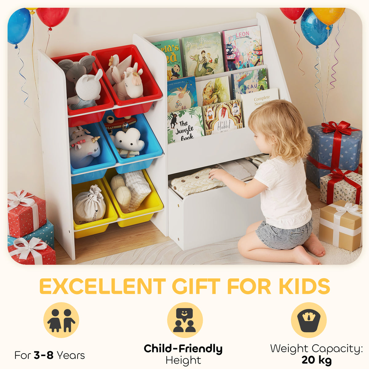 AIYAPLAY Toy Storage Unit, Childrens Bookcase With 6 Bins, Multicoloured