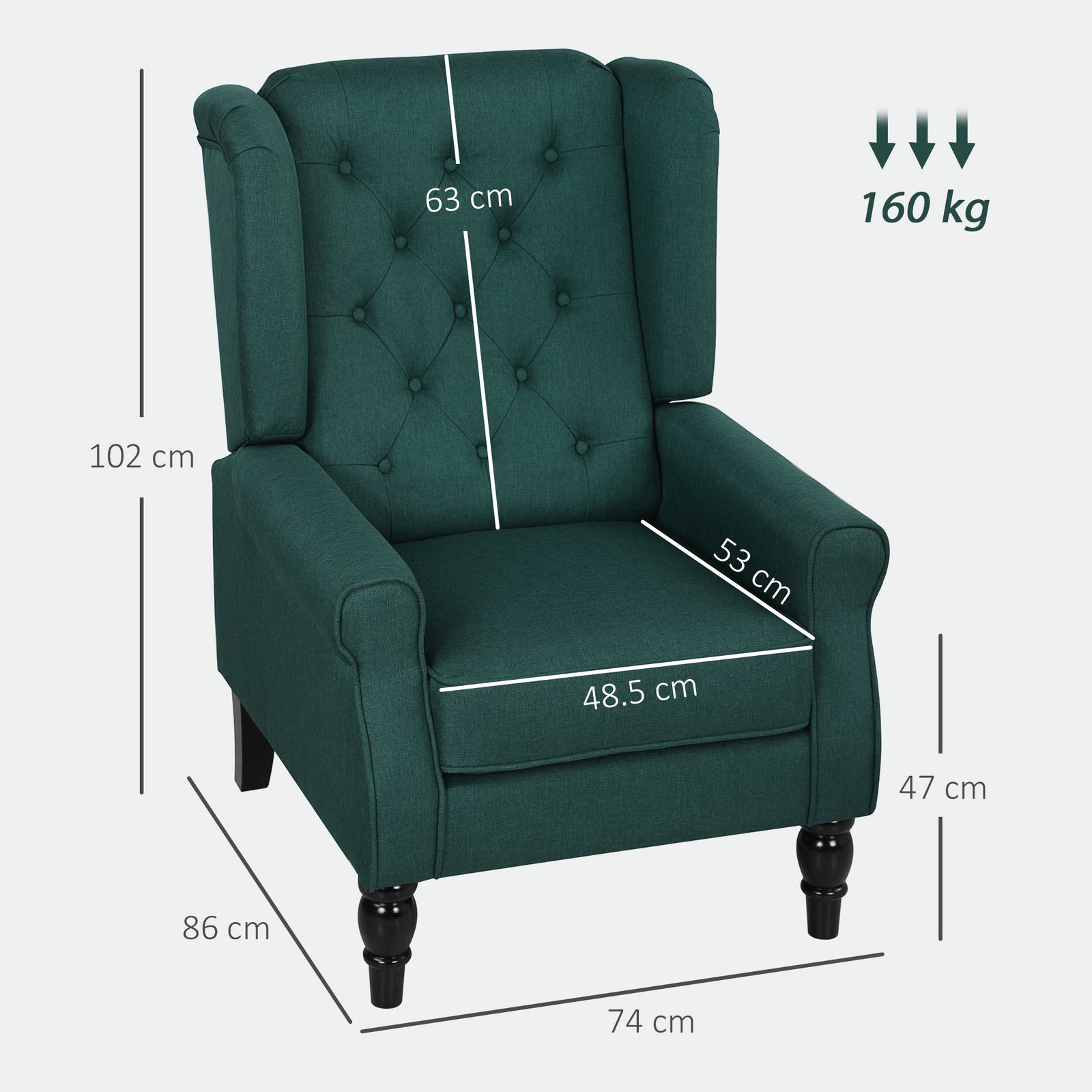 Accent Chair Wingback Armchair Retro Tufted Club Wood Fabric | Green