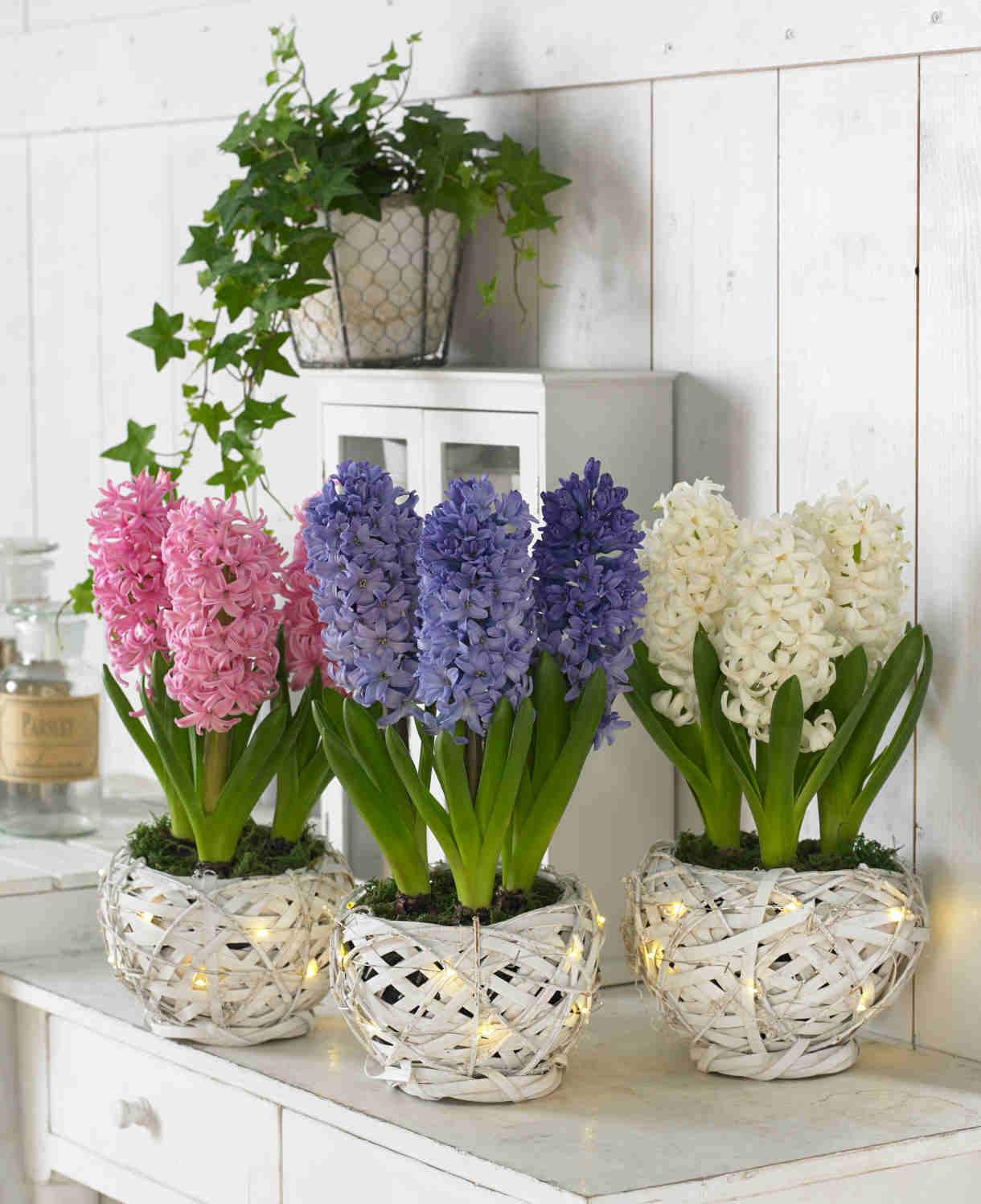 Hayloft Illuminated Hyacinth Basket Collection - White Baskets - Christmas Gift