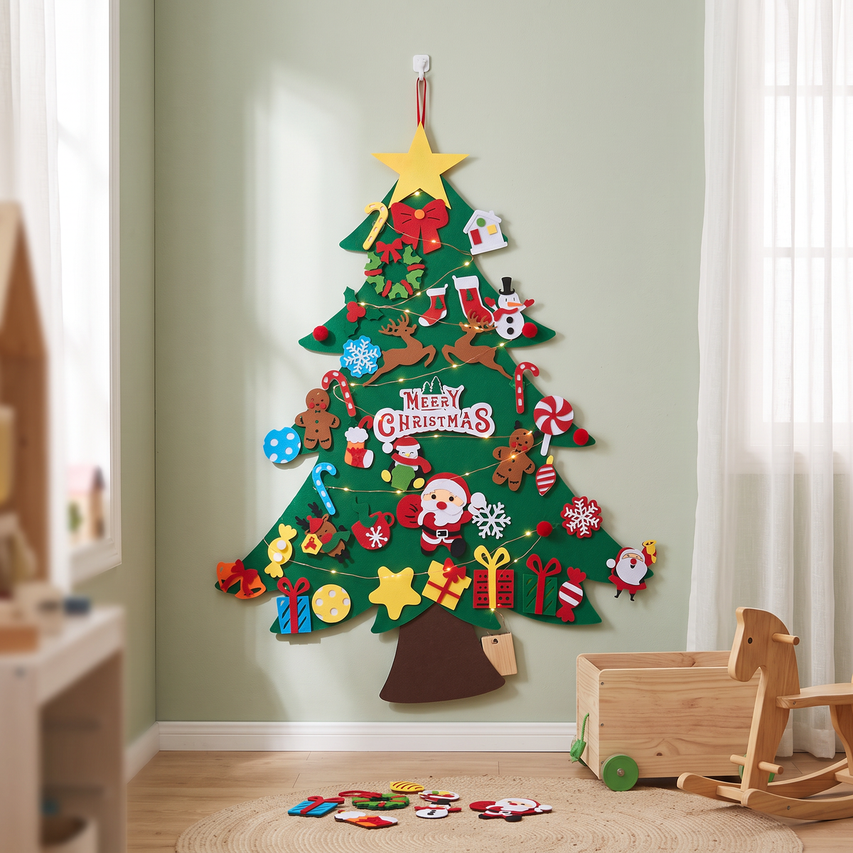 Breeins Diy Felt Christmas Tree With 41 Detachable Ornaments & Led String Lights