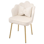 Shell-back Dressing Table Chair With Bow Pillow, Gold Metal Legs, Elegant Vanity Chair For Bedroom | Beige