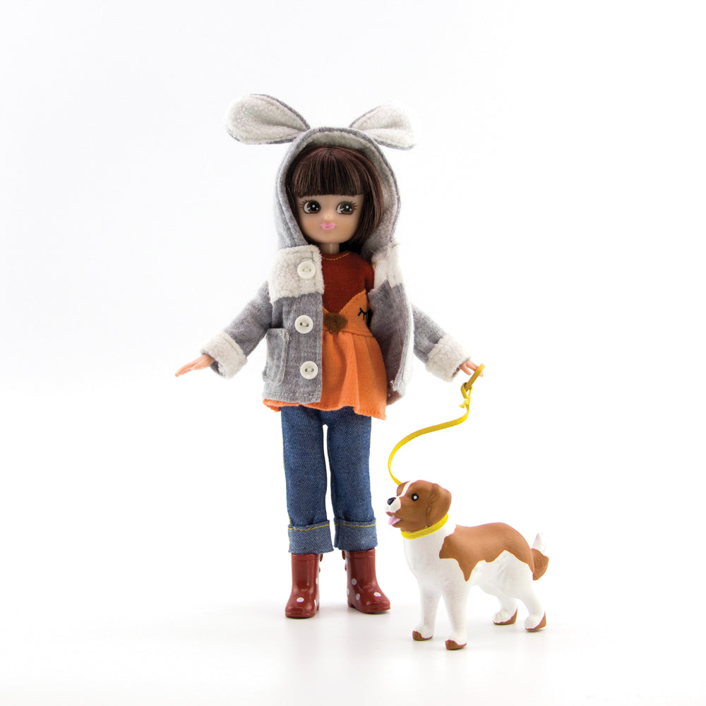Bigjigs Toys Walk in the Park Doll with Dog, 18cm Tall