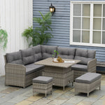 6 Pcs Patio Pe Rattan Furniture Corner Sofa