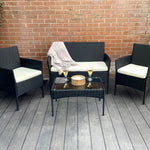 Stylish Amazon 4 Piece Garden Rattan Furniture Set For Indoor And Outdoor | Black