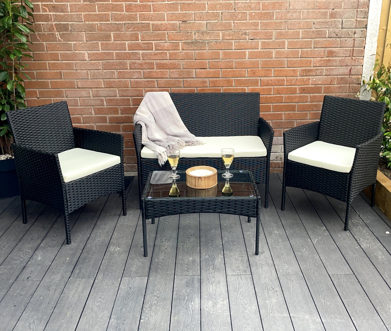 Stylish Amazon 4 Piece Garden Rattan Furniture Set For Indoor And Outdoor | Black