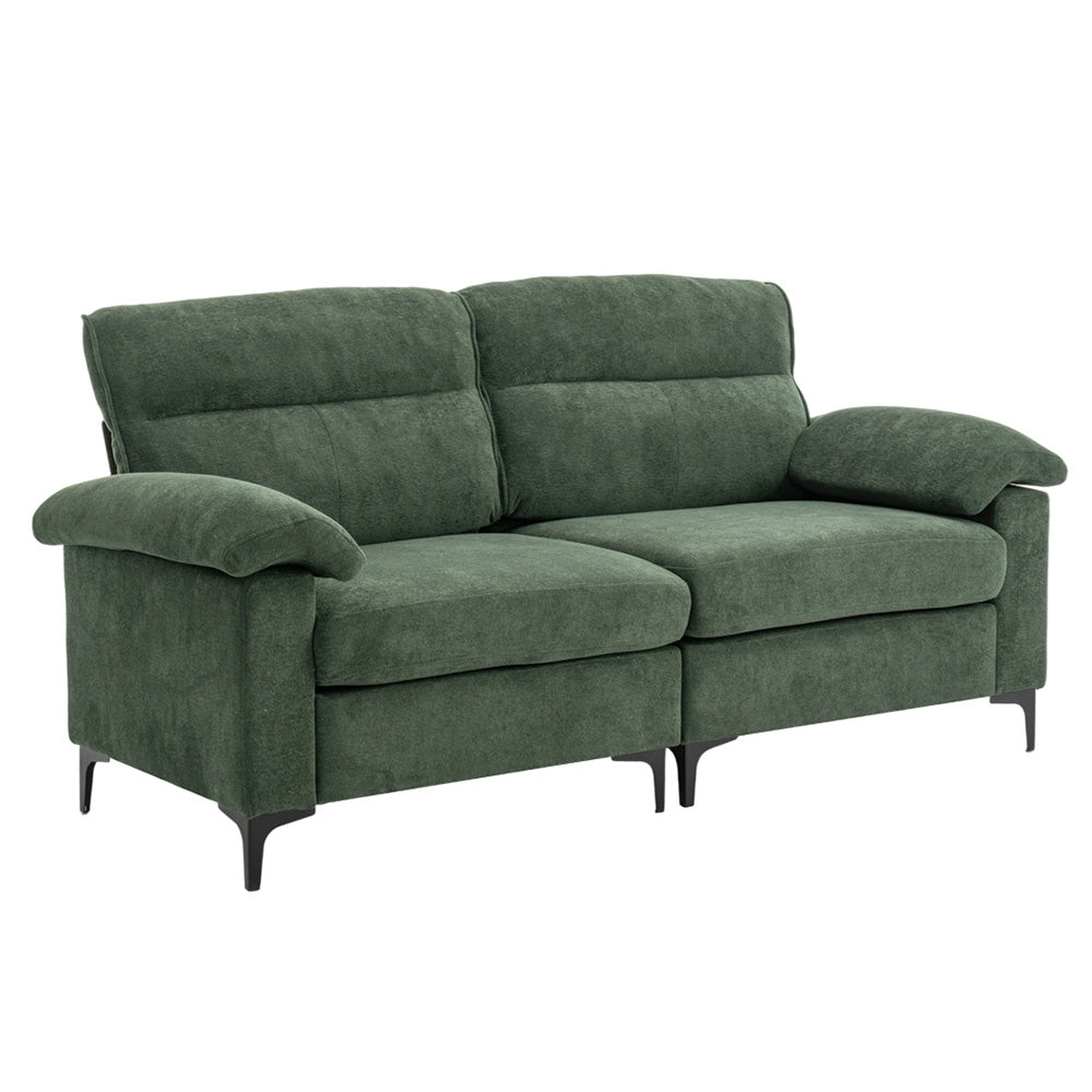 Minimalist Chenille Fabric Two-seat Sofa With Wooden Frame & Black Metal Legs | Green